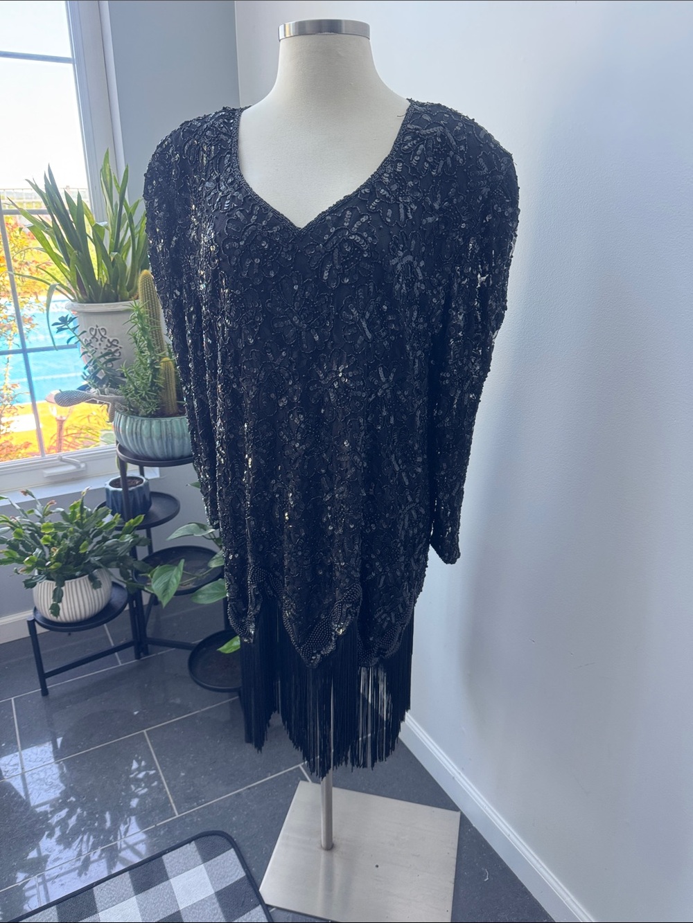 Eve’s Allure Vintage Beaded Black Fringe Dress